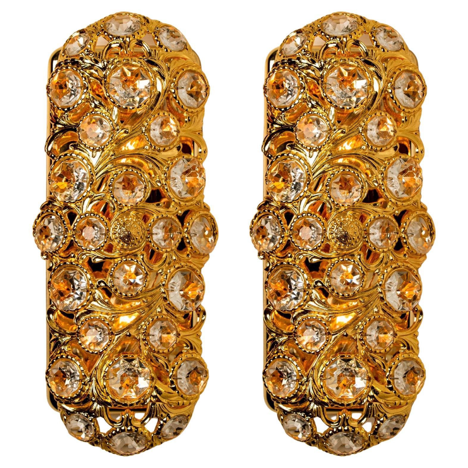 Peris Andreu Gold Toned Crystal Sconces, Spain, 1960 For Sale