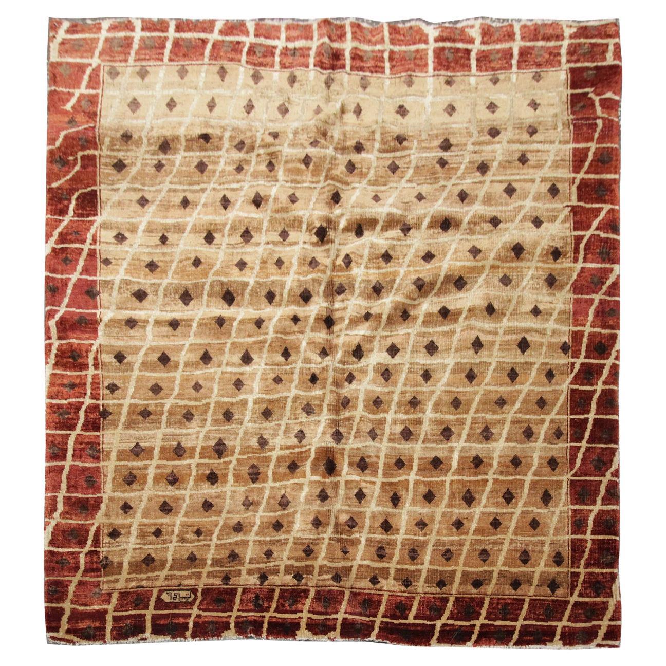 Modern Gabbeh Square Oriental Carpet, Primitive Qashqai Wool Rug CHR67 For Sale