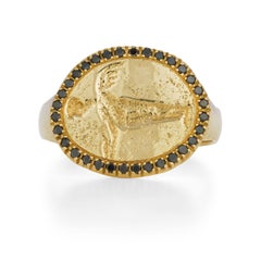 Peristera Ring with Black Diamond, 18 Karat Yellow Gold