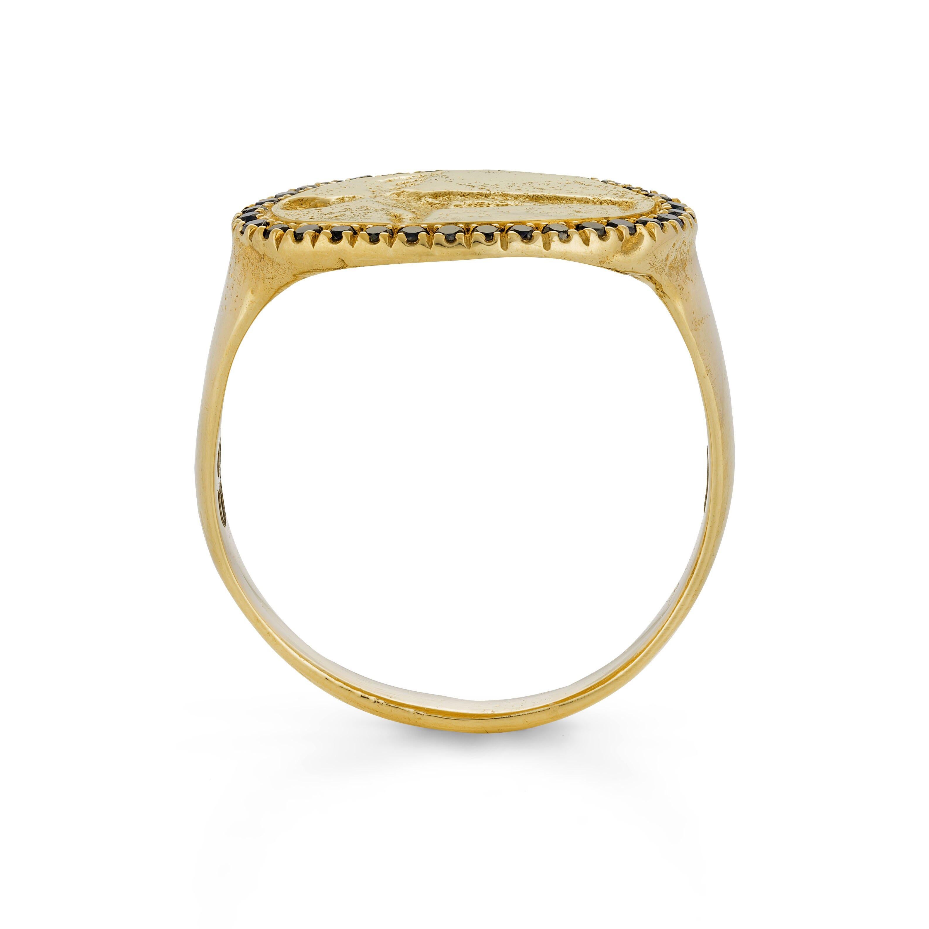 Artisan Peristera Ring with Black Diamond, 18 Karat Yellow Gold For Sale