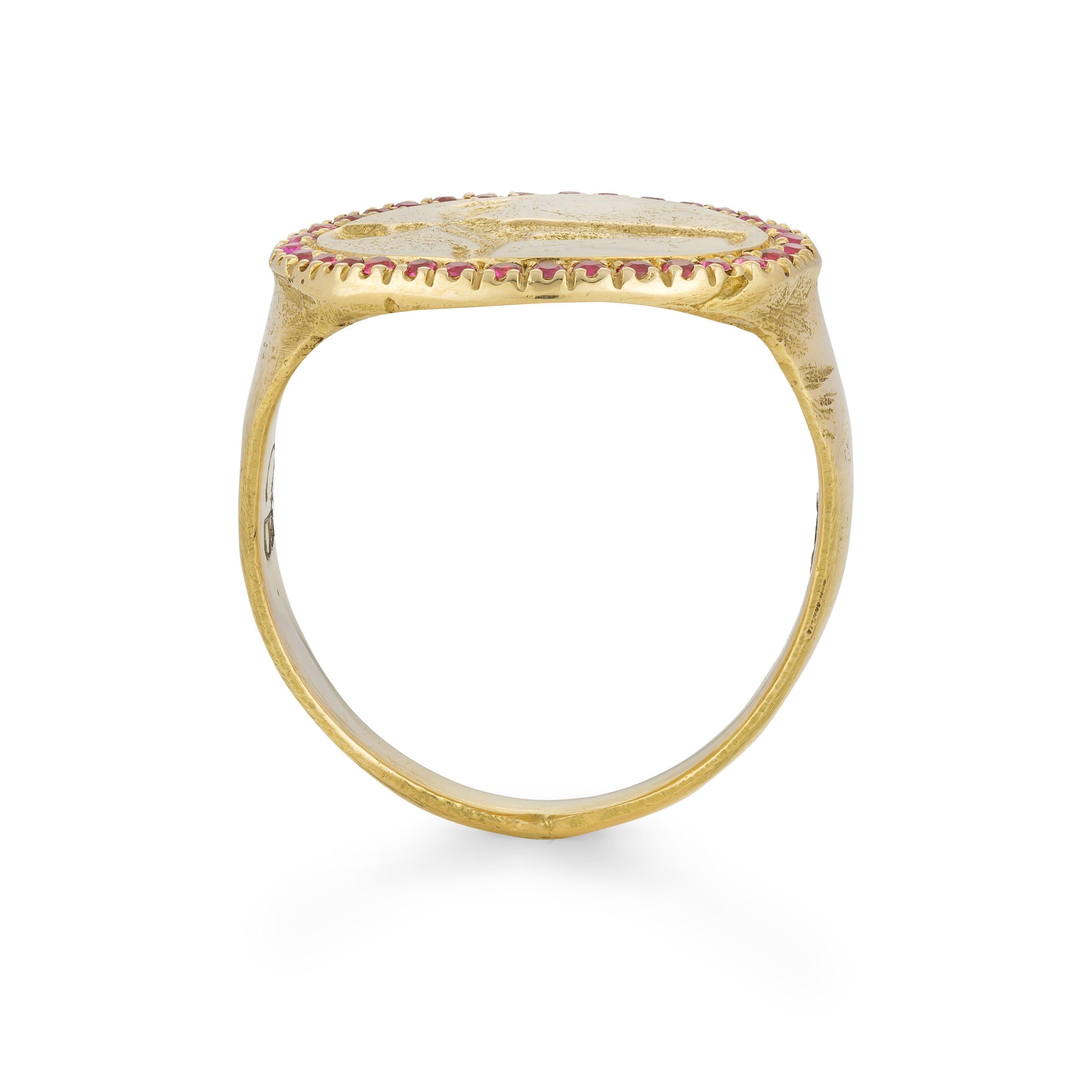 Artisan Peristera Ring with Ruby, 18 Karat Yellow Gold For Sale