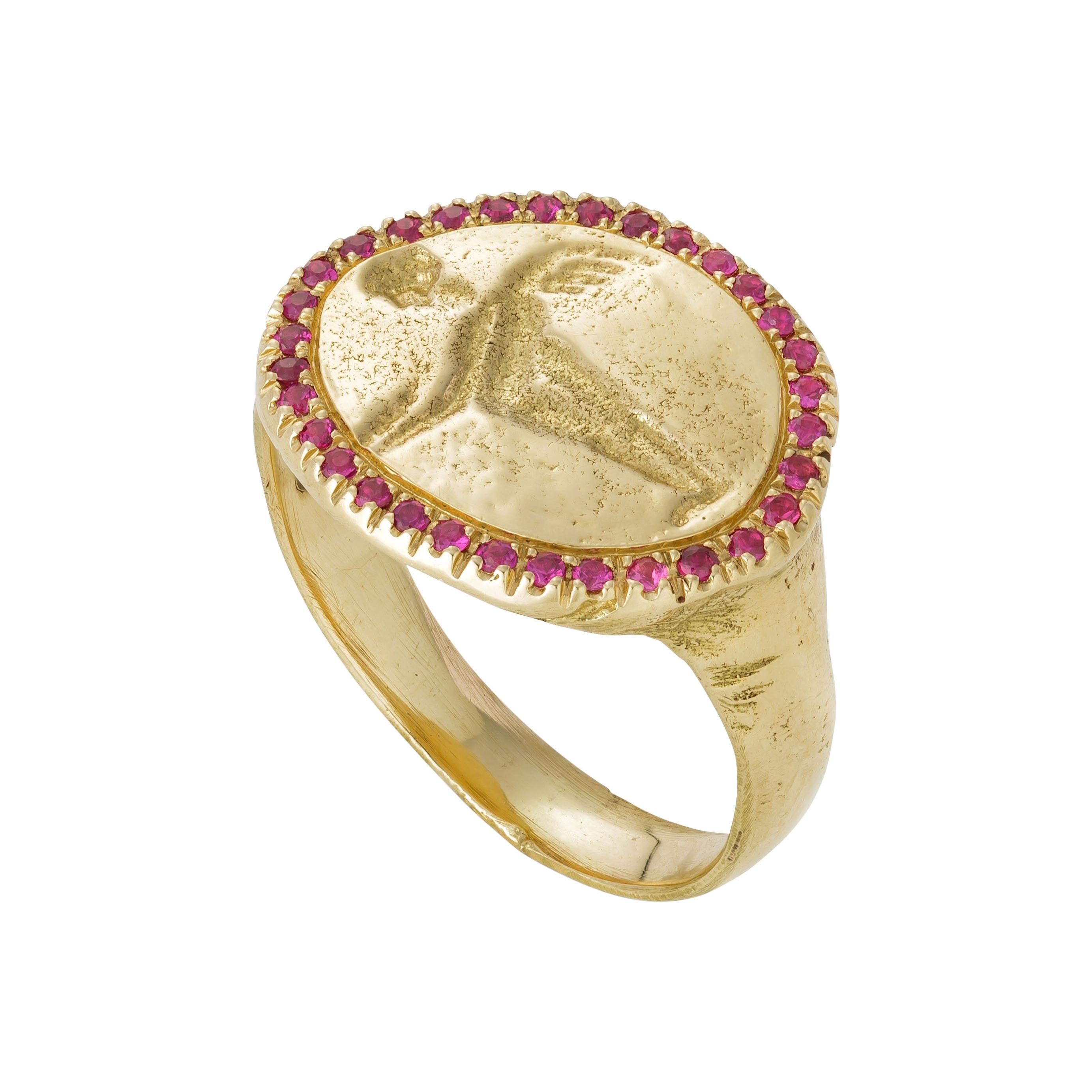 Peristera Ring with Ruby, 18 Karat Yellow Gold For Sale