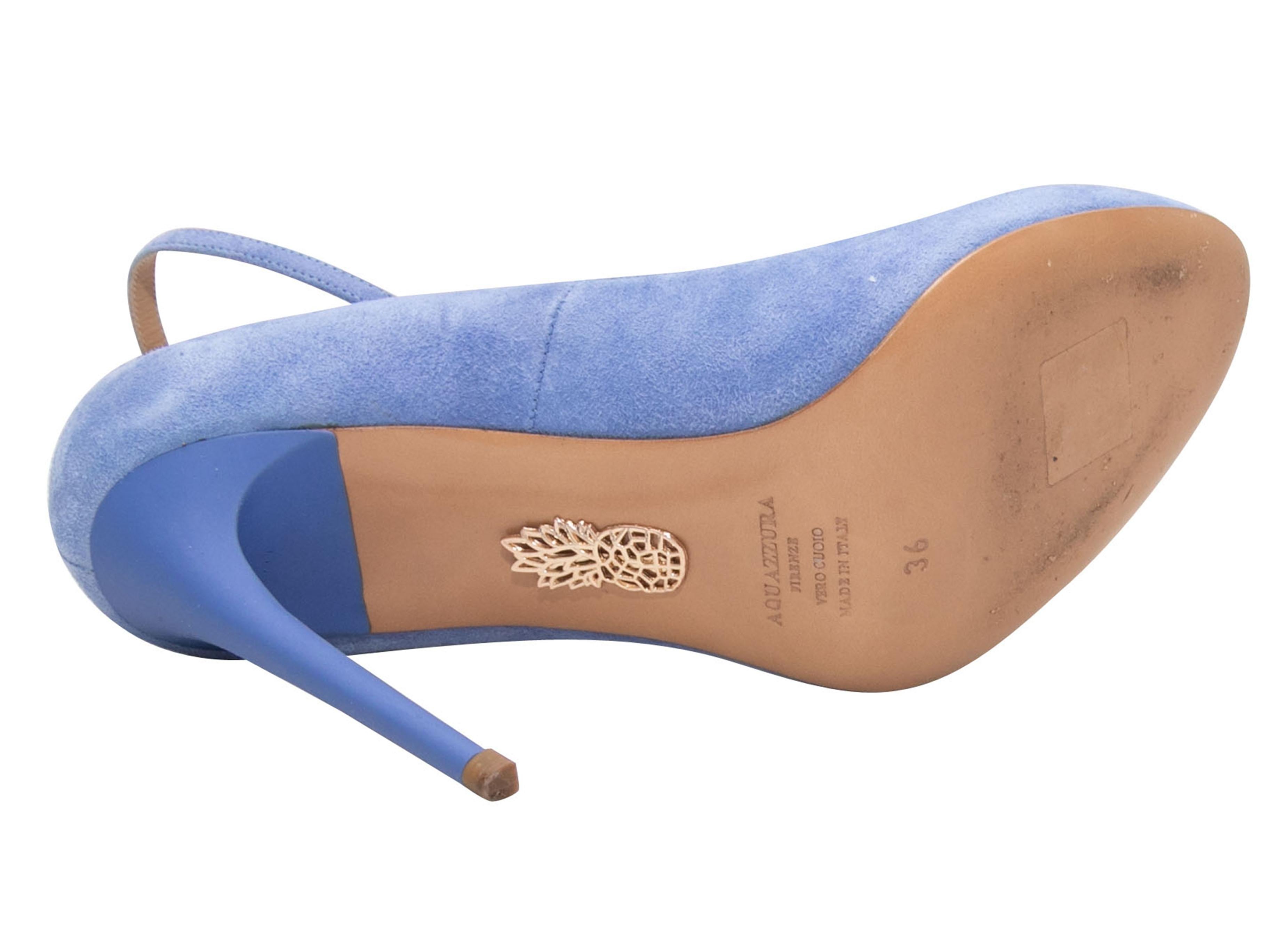Periwinkle Aquazzura Suede Ankle Strap Pumps Size 36 In Good Condition For Sale In New York, NY