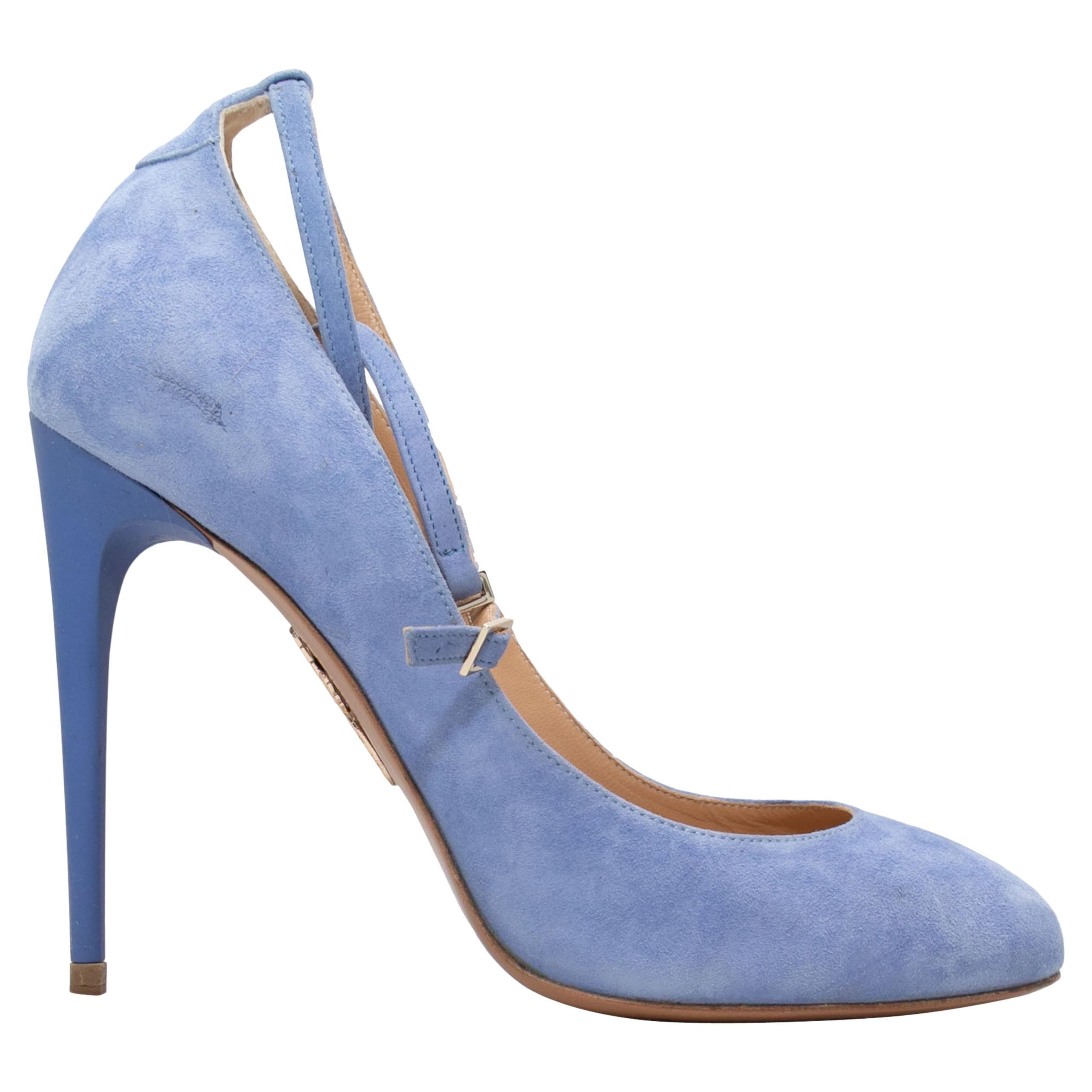 Periwinkle Aquazzura Suede Ankle Strap Pumps Size 36 For Sale