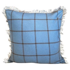 Periwinkle Blue and Light Brown Cashmere Plaid with Silk Fringe Belguin Linen 