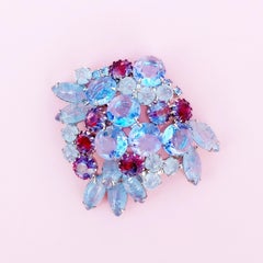 Periwinkle Blue Crystal Rhinestone Layered Juliana Brooch By DeLizza & Elster