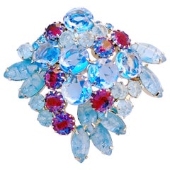 Periwinkle Blue Crystal Rhinestone Layered Juliana Brooch By DeLizza & Elster