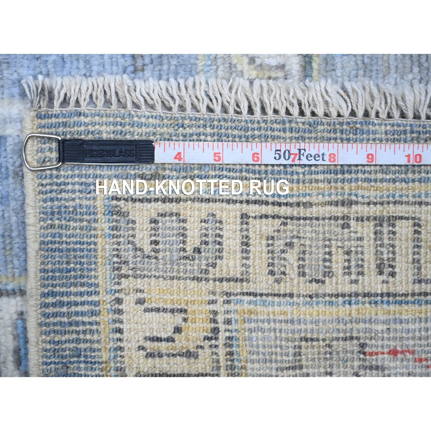 Periwinkle Blue Hand Knotted Afghan Angora Oushak Wool Square Rug 9'10