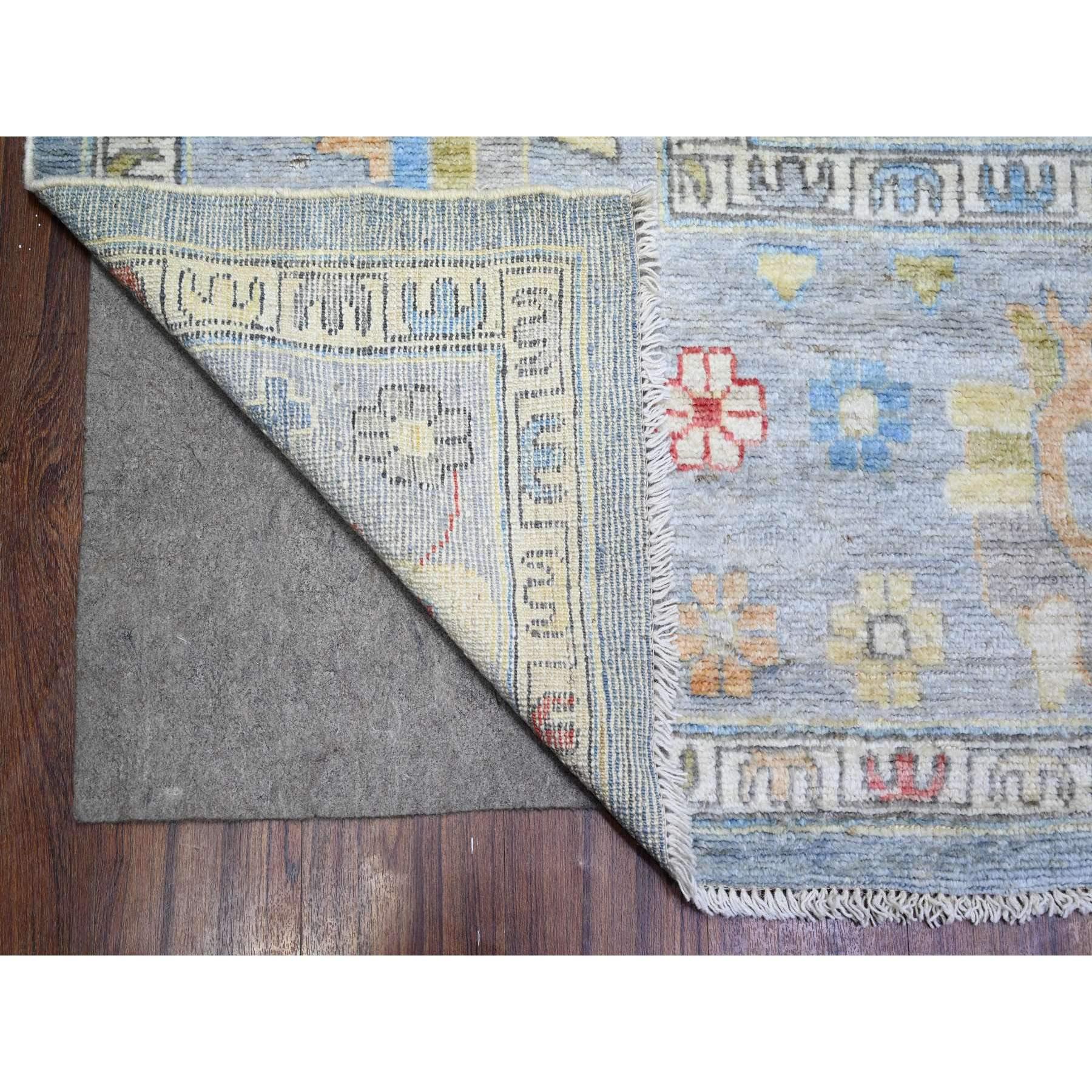 Periwinkle Blue Hand Knotted Afghan Angora Oushak Wool Square Rug 9'10