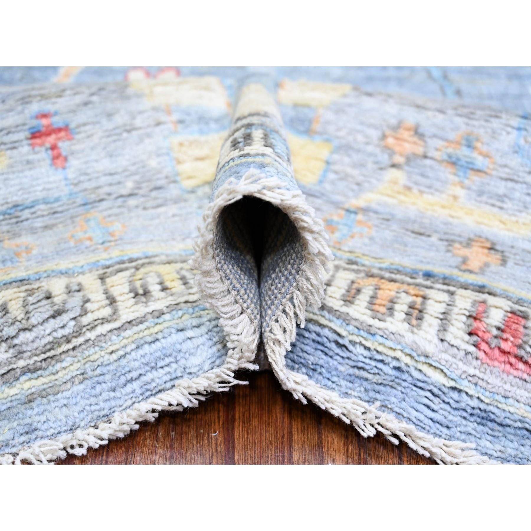 Contemporary Periwinkle Blue Hand Knotted Afghan Angora Oushak Wool Square Rug 9'10