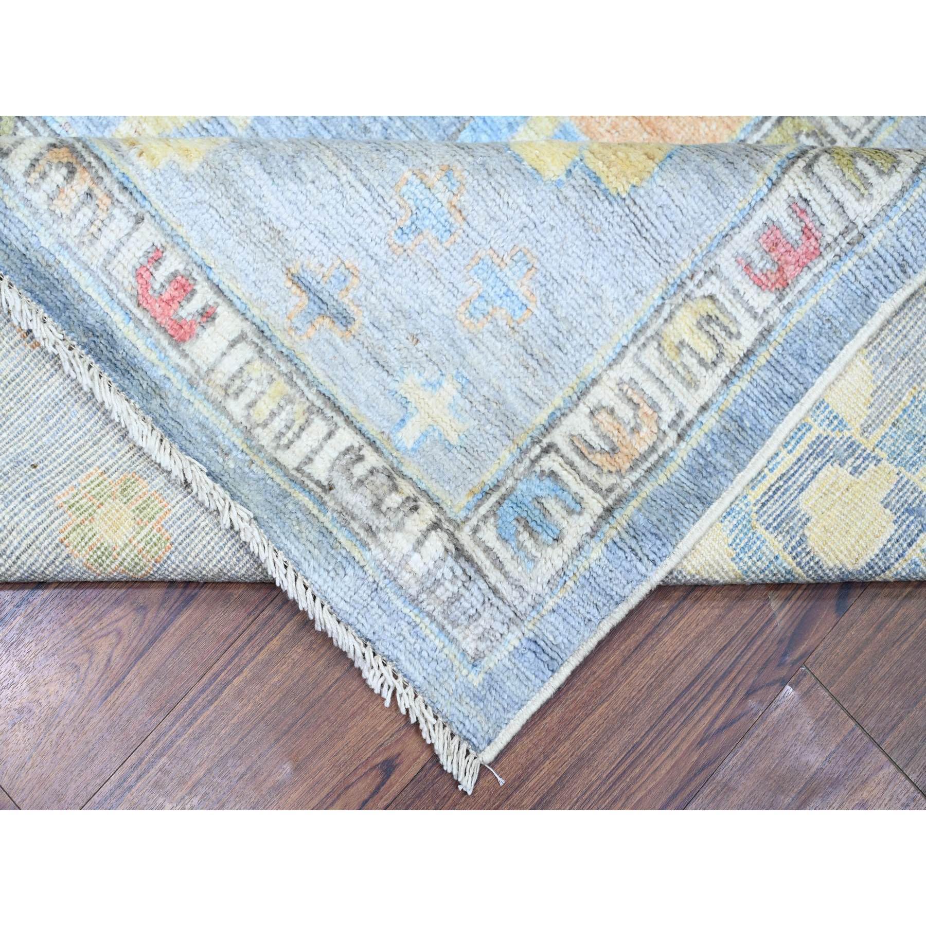 Periwinkle Blue Hand Knotted Afghan Angora Oushak Wool Square Rug 9'10