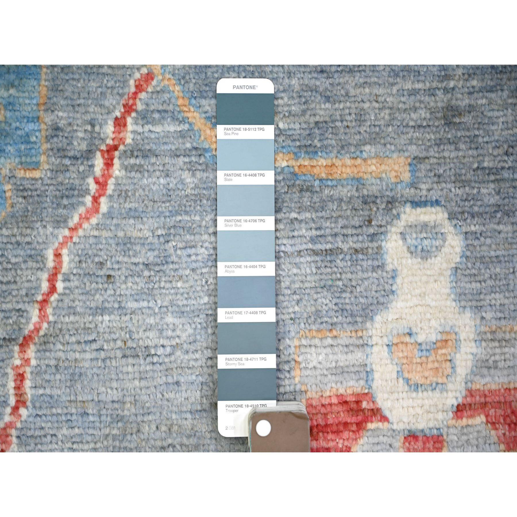 Periwinkle Blue Hand Knotted Afghan Angora Oushak Wool Square Rug 9'10