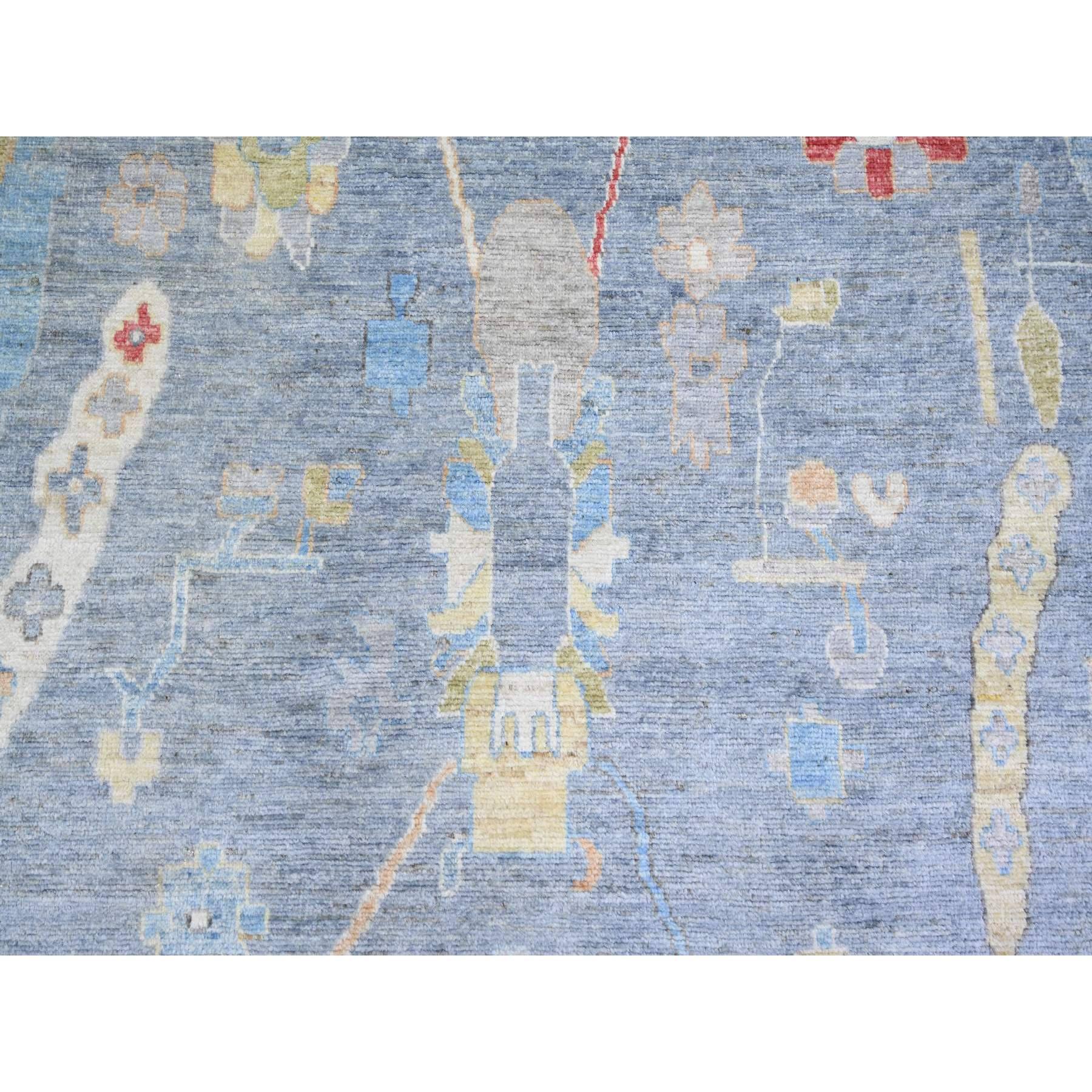 Periwinkle Blue Hand Knotted Afghan Angora Oushak Wool Square Rug 9'10
