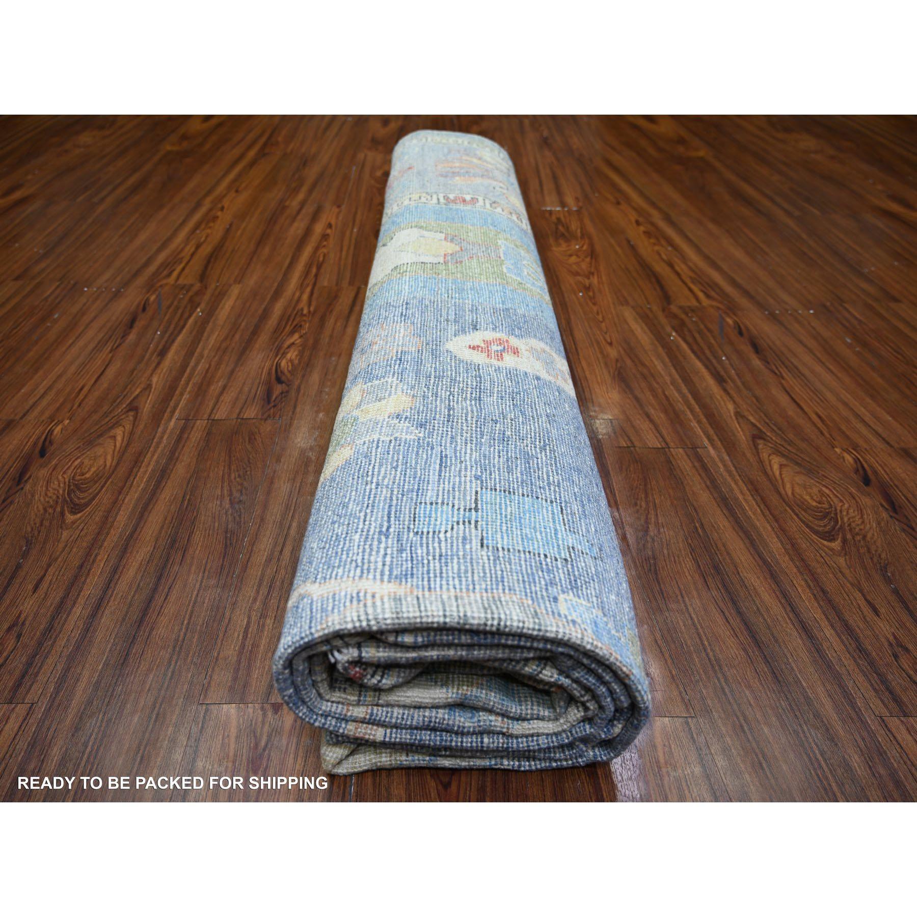 Periwinkle Blue Hand Knotted Afghan Angora Oushak Wool Square Rug 9'10