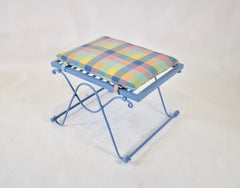 1950s Periwinkle Blue Wrought Iron Bench