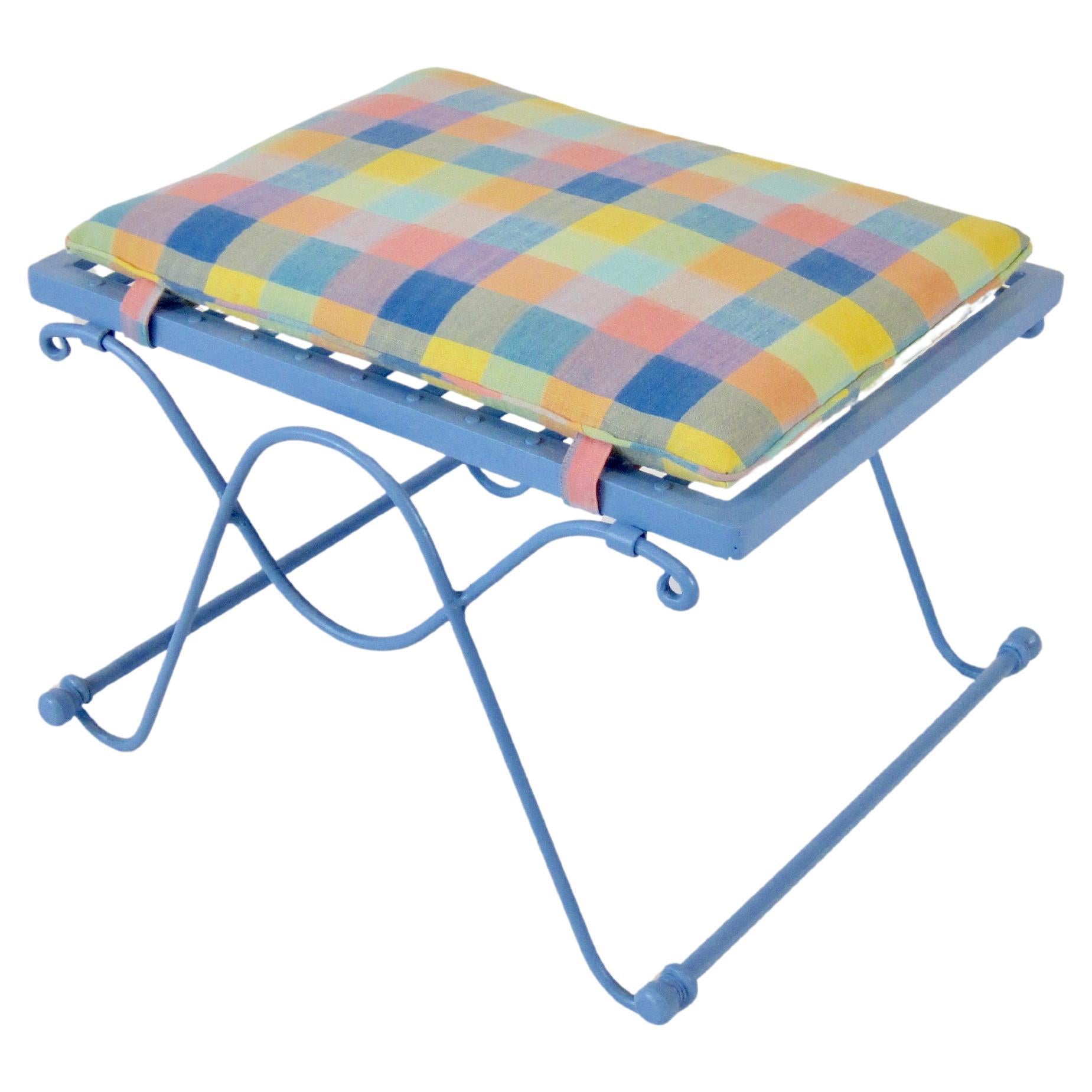 1950s Periwinkle Blue Wrought Iron Bench