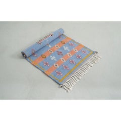 Periwinkle Fringed Hanbel Rug in Wool