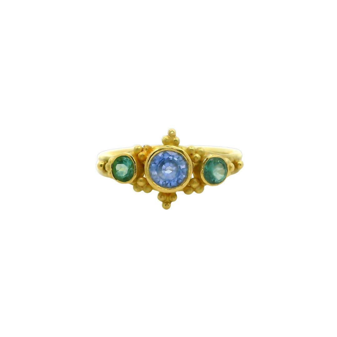 Periwinkle Sapphire Blue Green Tourmaline 18K Gold Handmade Cocktail Ring In New Condition For Sale In San Jose, CA