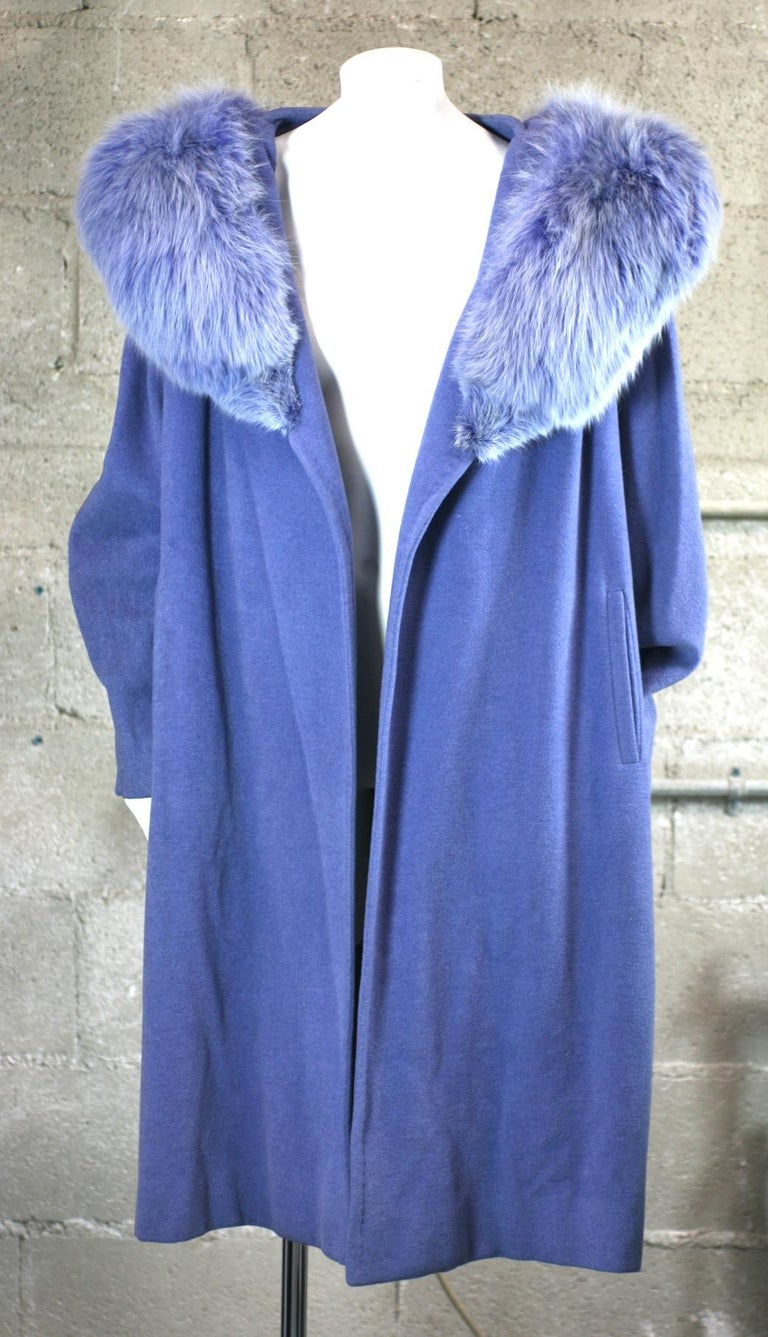 Women's or Men's Periwinkle Wool/Cashmere and Fox Wrap Coat For Sale
