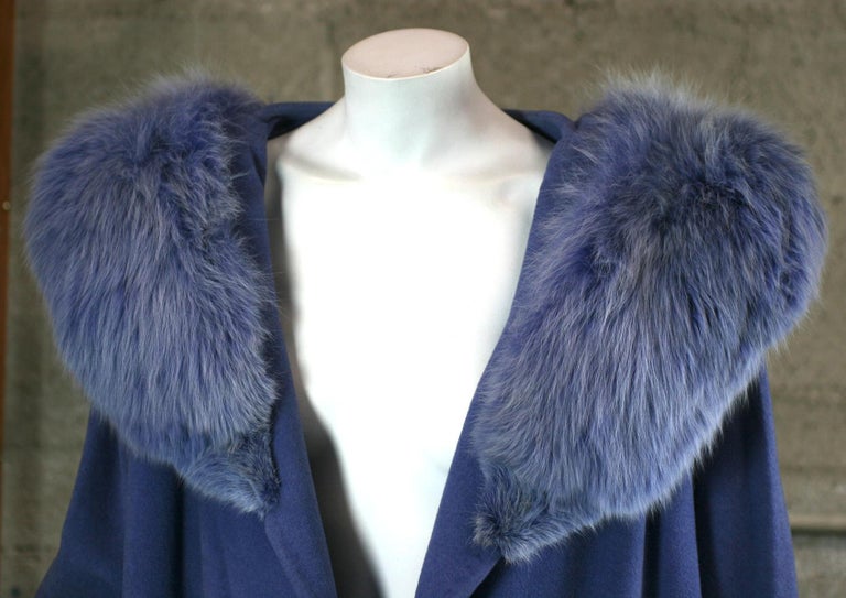 Periwinkle Wool/Cashmere and Fox Wrap Coat For Sale 1