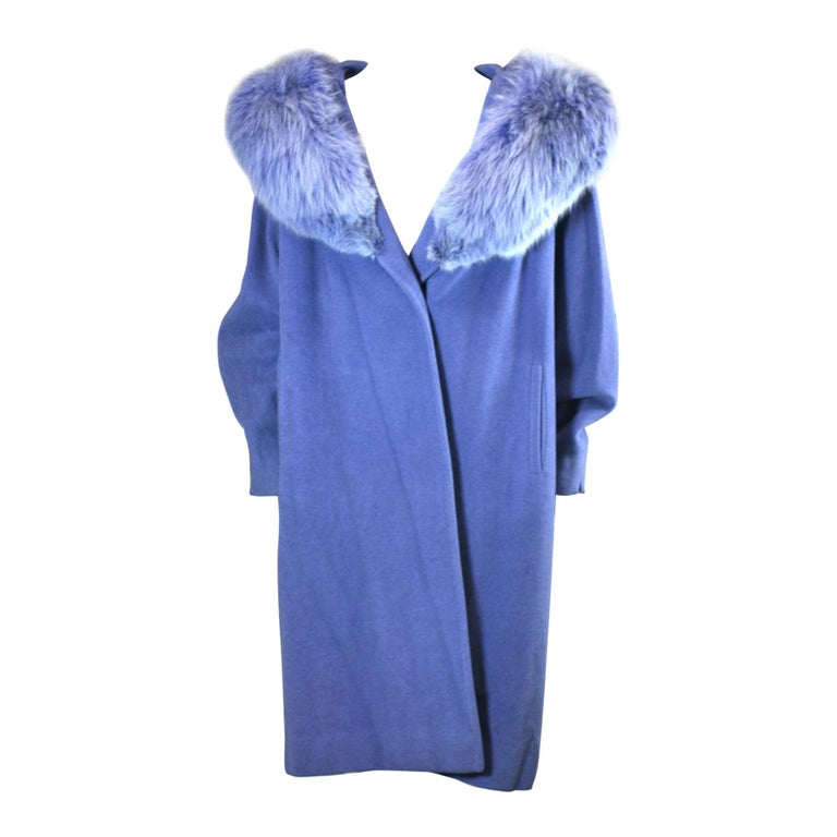 Periwinkle Wool/Cashmere and Fox Wrap Coat For Sale
