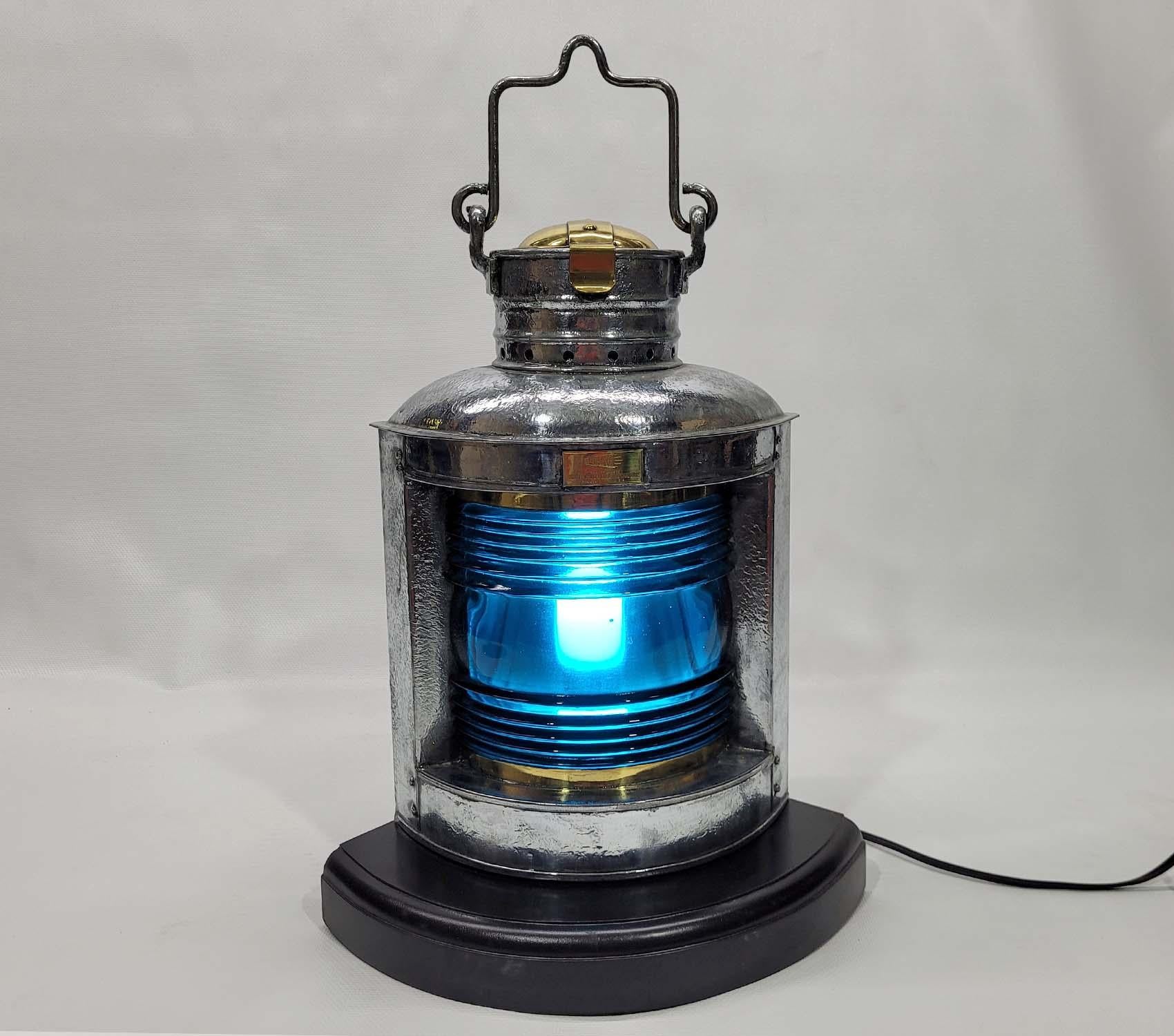 Perko Ships Lantern with Cobalt Blue Lens In Good Condition In Norwell, MA