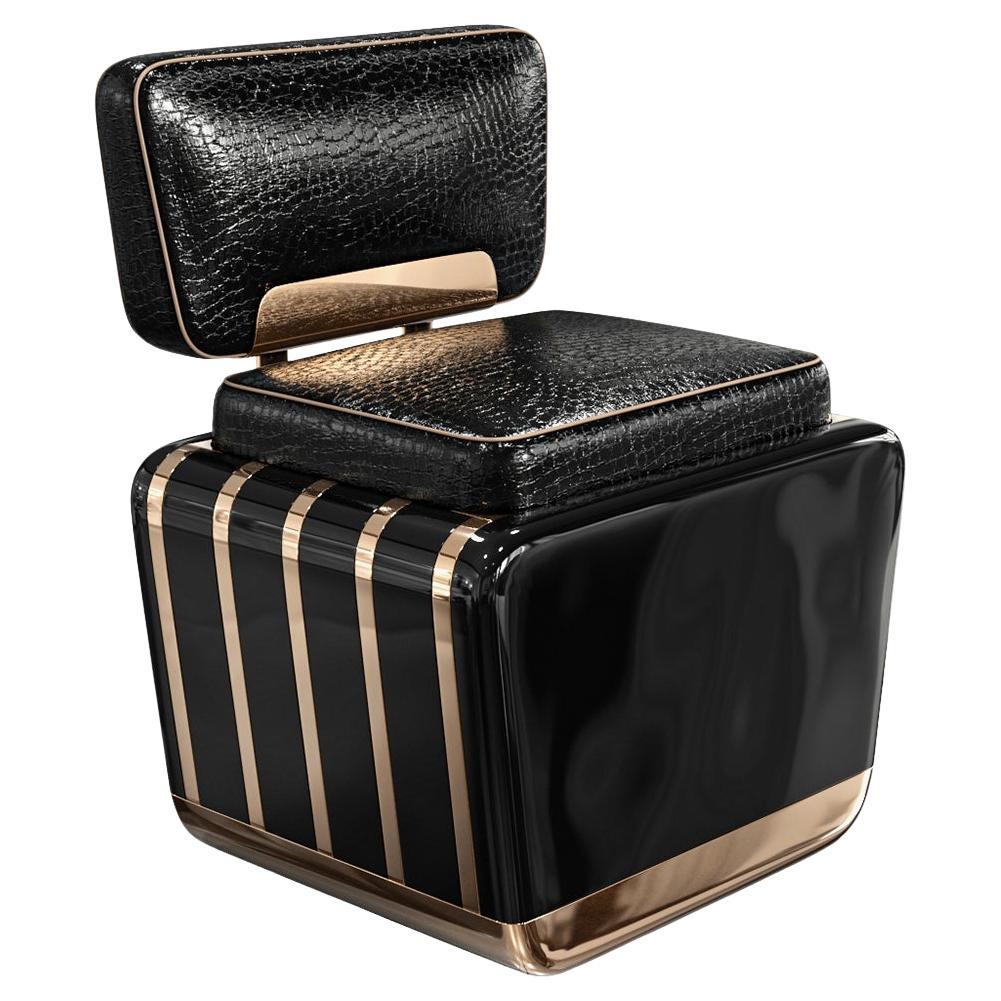 "Perla XCIII" Chair with Stainless Steel, Bronze Details, Handmade, Istanbul