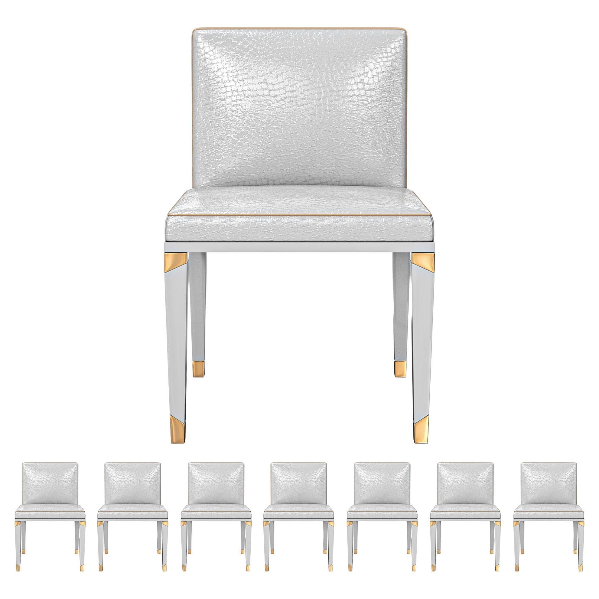 Sedia "Perla", set di otto, con dettagli in acciaio inossidabile e bronzo, Istanbul