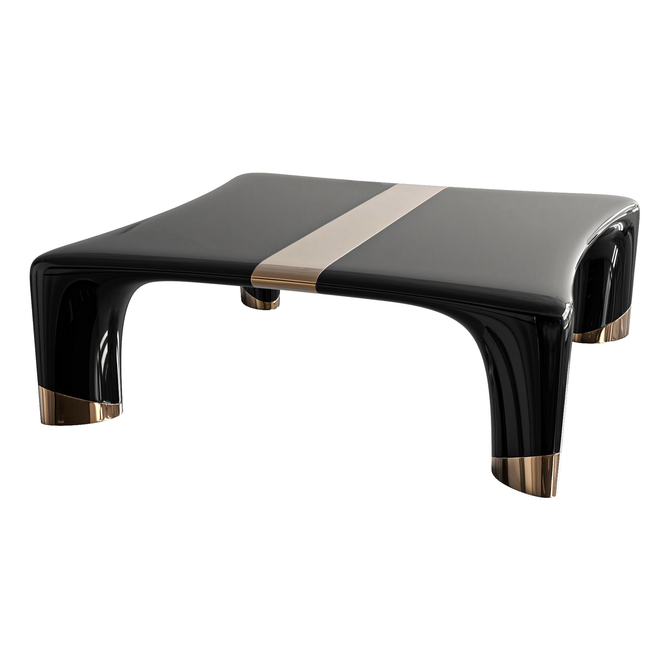 Fait main Table basse Perla avec détails en acier inoxydable et bronze, Istanbul en vente