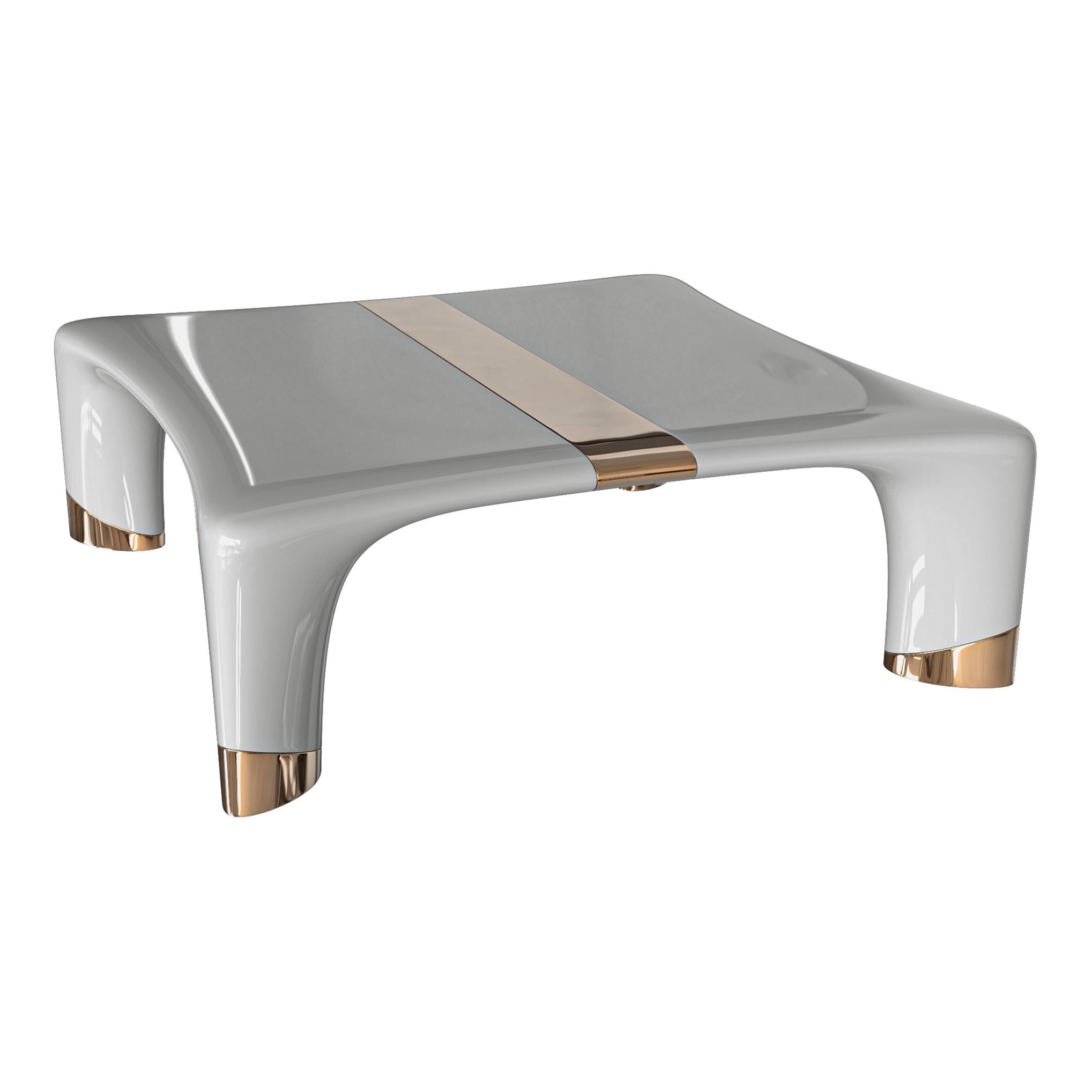 Table basse Perla avec détails en acier inoxydable et bronze, Istanbul en vente 1