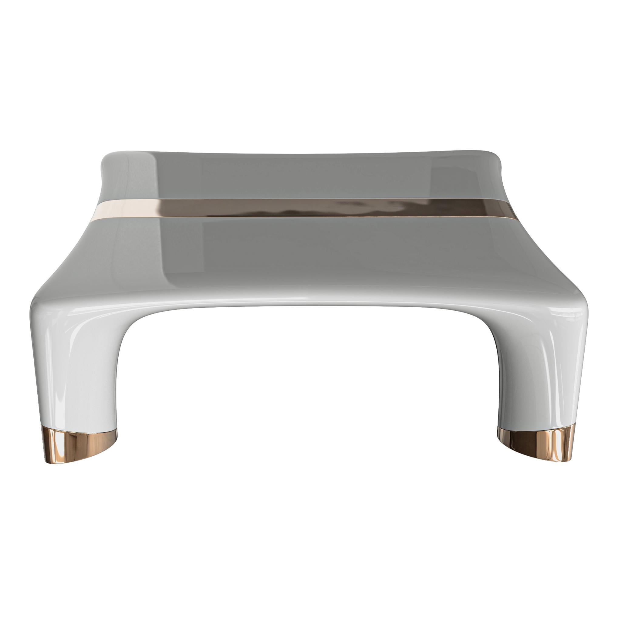 Table basse Perla avec détails en acier inoxydable et bronze, Istanbul en vente 2