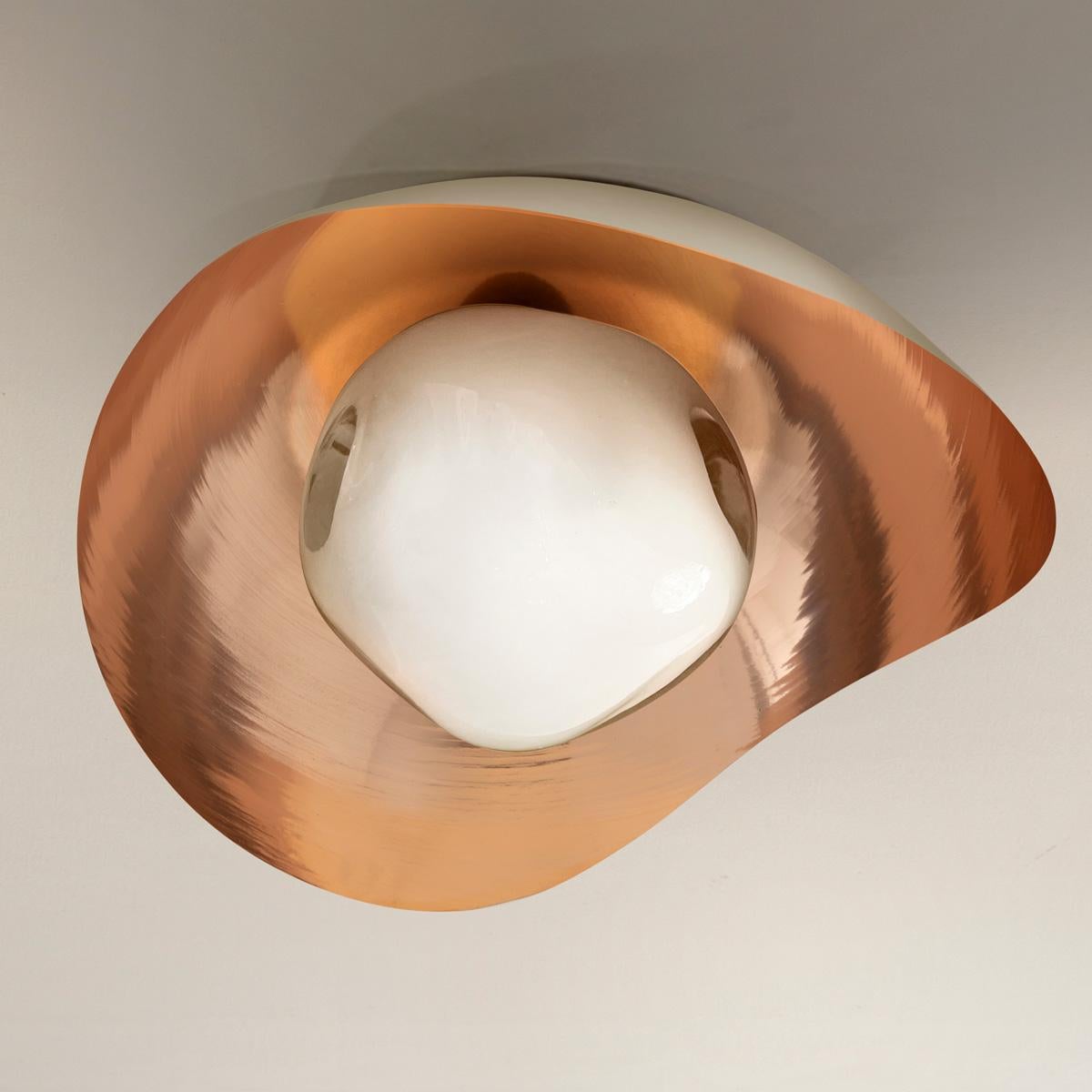 Modern Perla Flushmount Ceiling Light by Gaspare Asaro-Polished Copper/Sand White For Sale