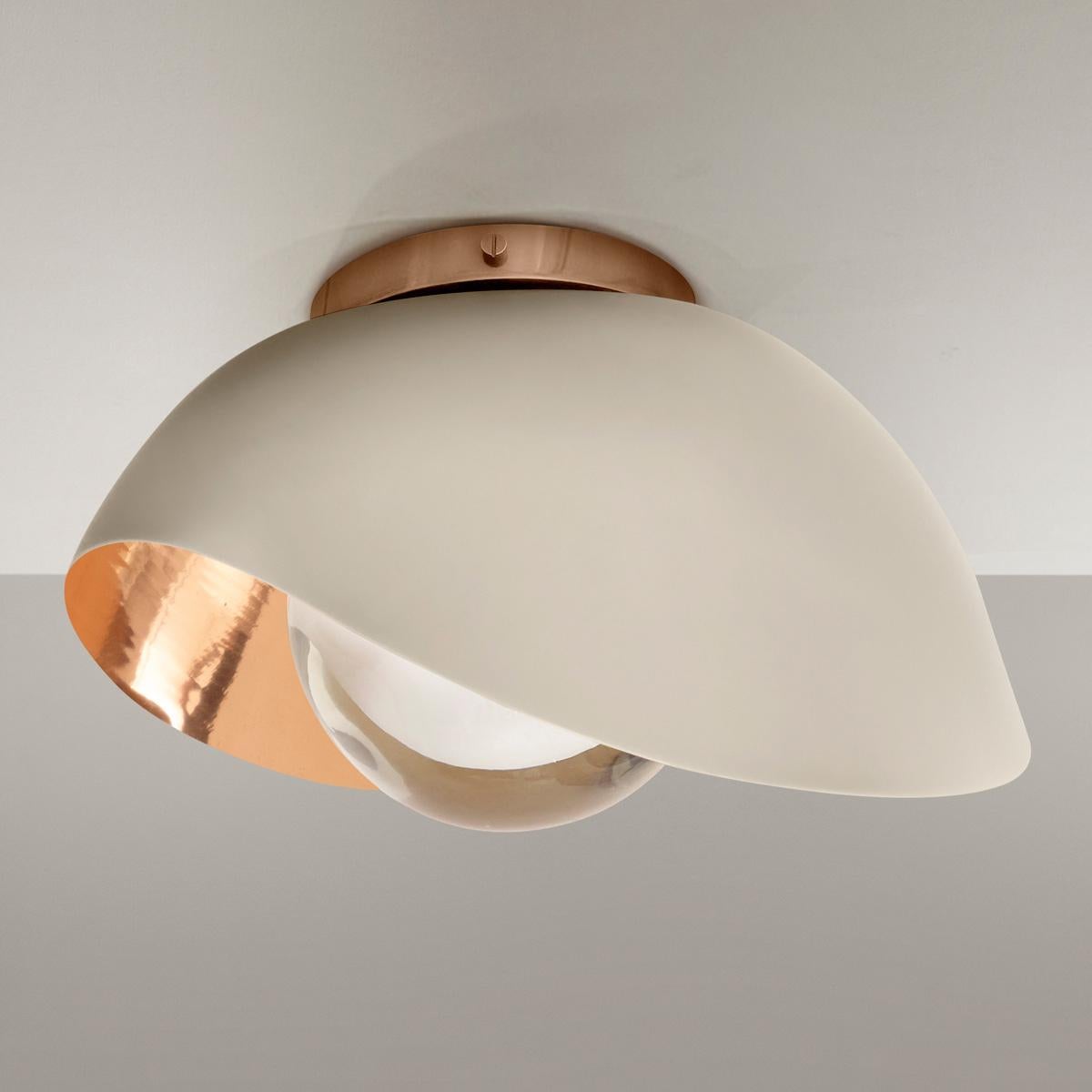 Perla Flushmount Ceiling Light by Gaspare Asaro-Polished Copper/Sand White In New Condition For Sale In New York, NY