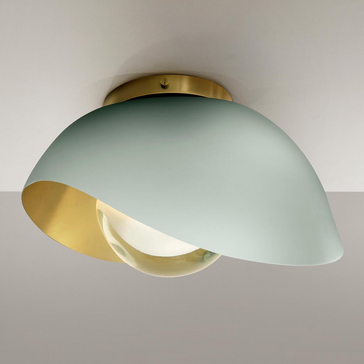Italian Perla Flushmount Ceiling Light by Gaspare Asaro-Satin Brass/Acqua Finish For Sale