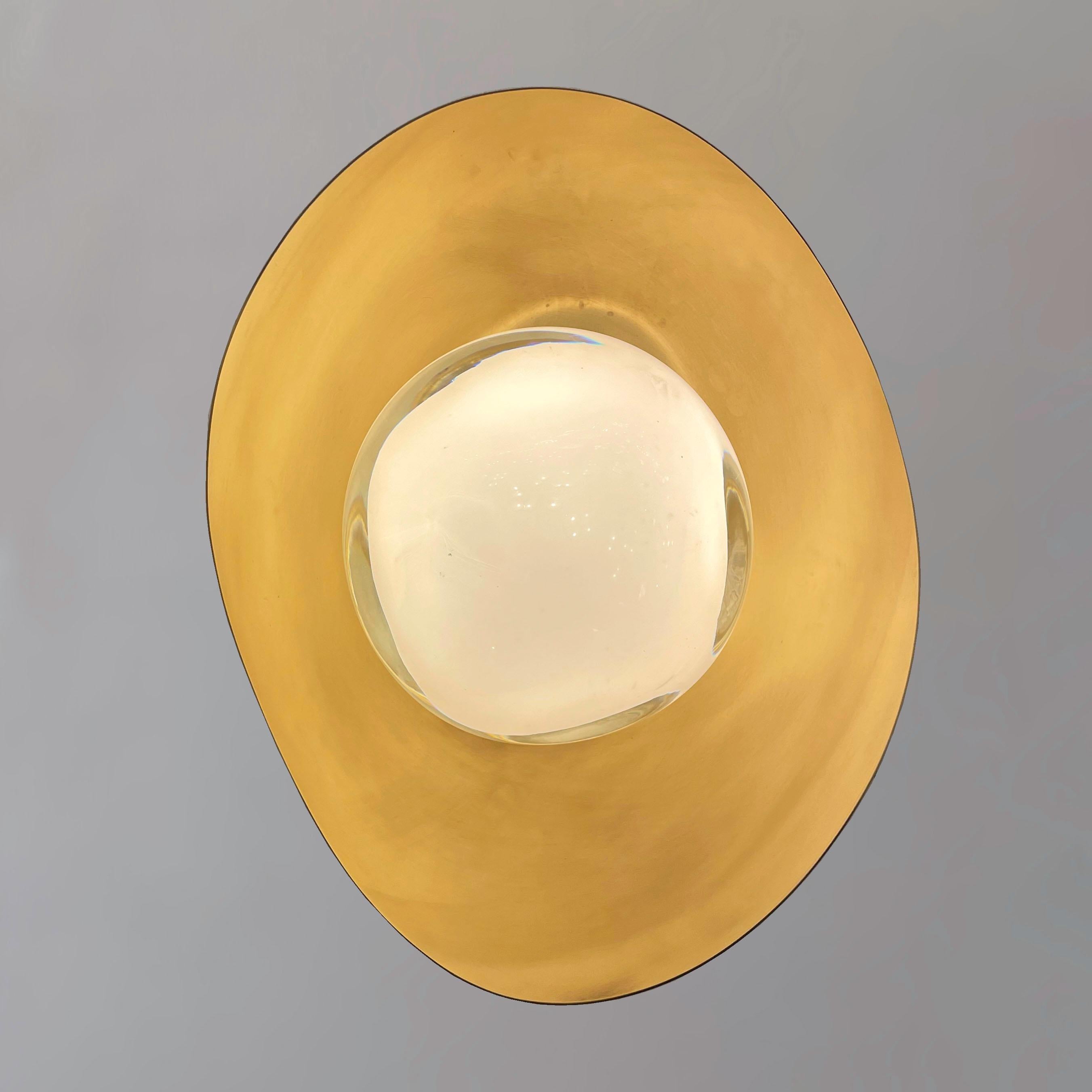 Perla Flushmount Ceiling Light by Gaspare Asaro-Satin Brass/Acqua Finish In New Condition For Sale In New York, NY