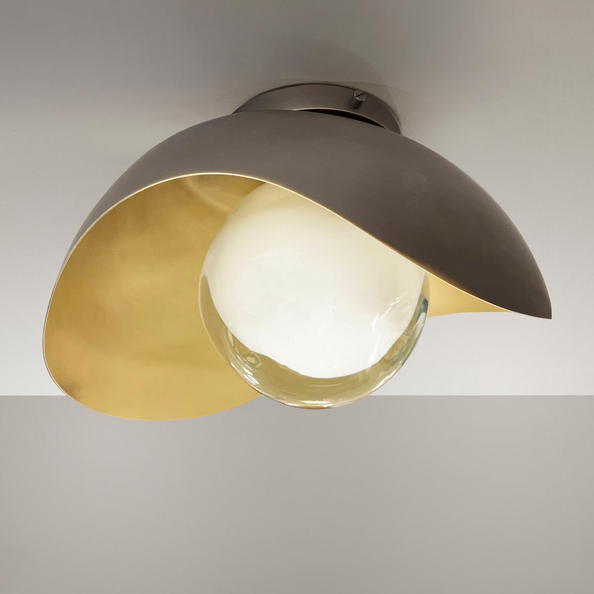Perla Flushmount Ceiling Light by Gaspare Asaro-Satin Brass/Acqua Finish For Sale 1