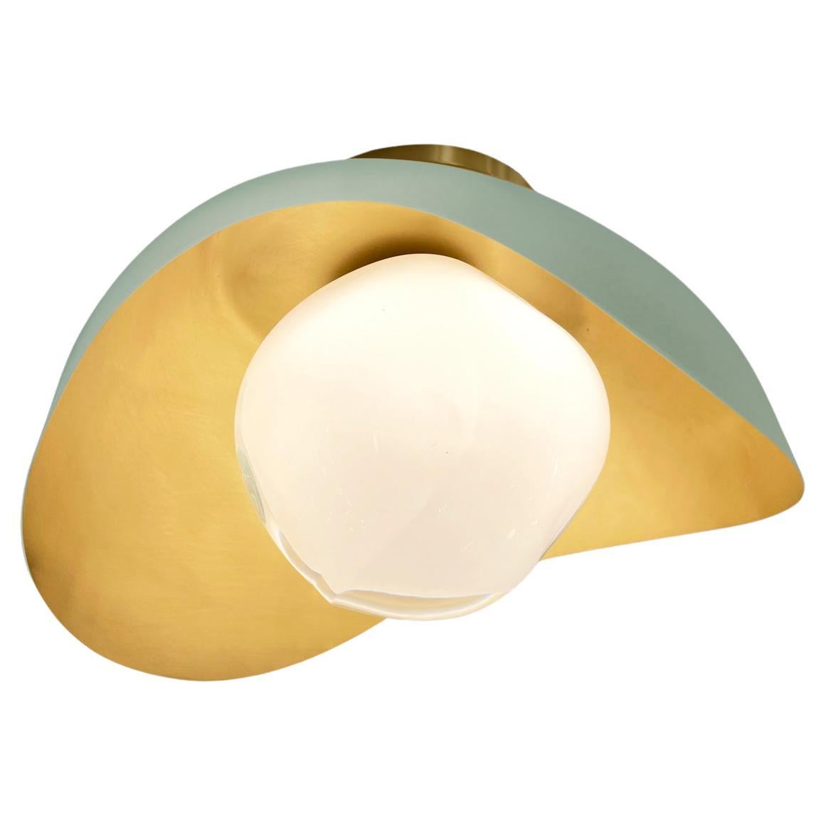 Perla Flushmount Ceiling Light by Gaspare Asaro-Satin Brass/Acqua Finish For Sale