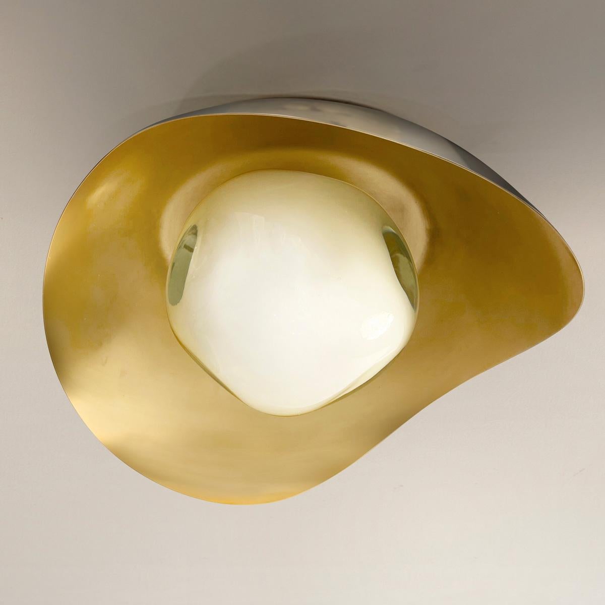 Perla Flushmount Ceiling Light by Gaspare Asaro-Satin Brass/Polished Nickel In New Condition For Sale In New York, NY