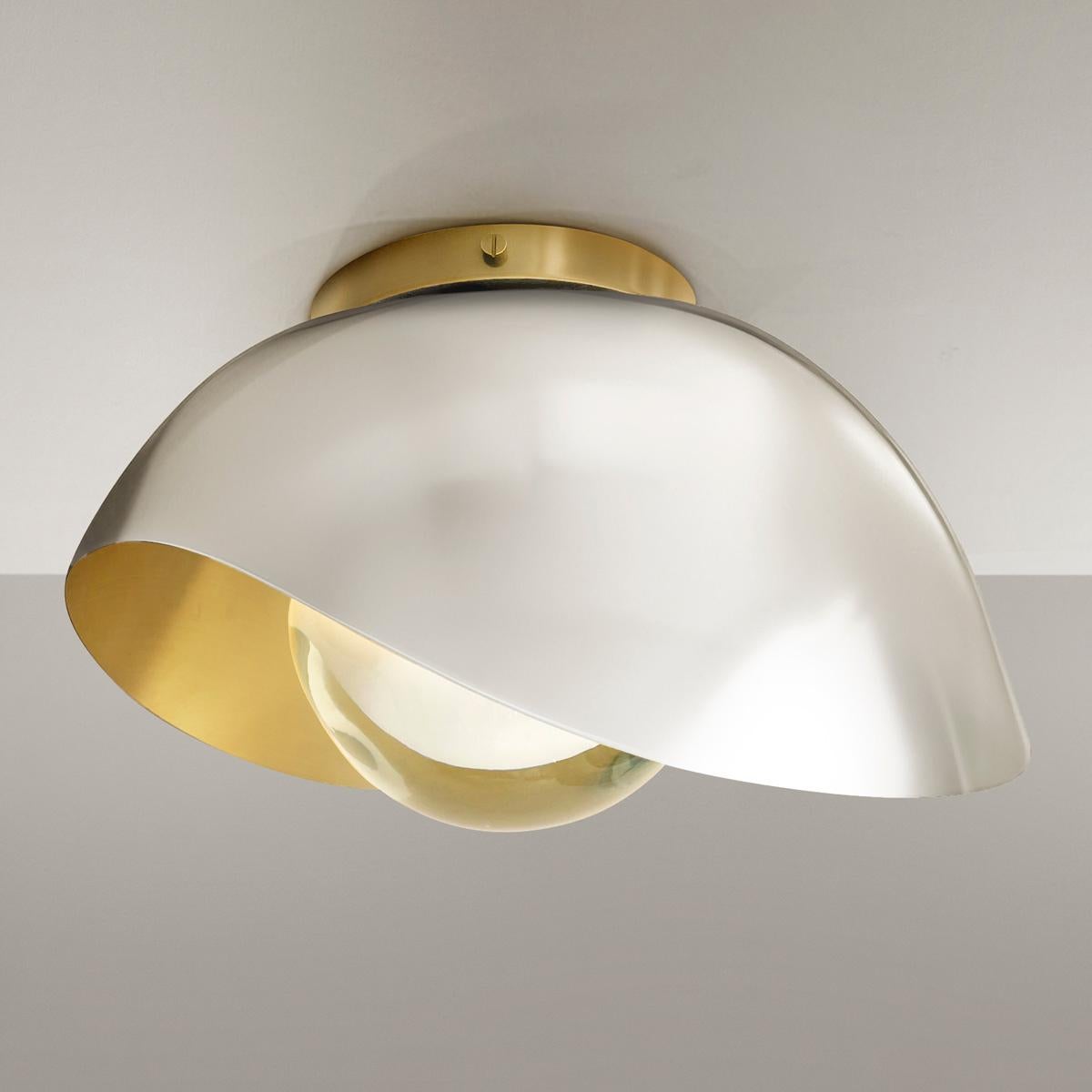 Perla Flushmount Ceiling Light by Gaspare Asaro-Satin Brass/Polished Nickel In New Condition For Sale In New York, NY