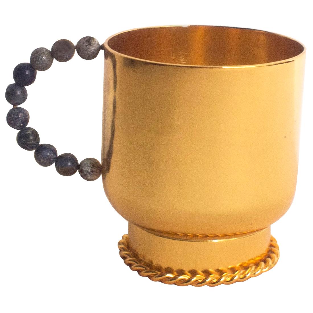 Contemporary Gold Plated Tea Cup Lapis Lazuli Stone in Italy by Natalia Criado For Sale
