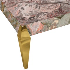 Coffee table modern scagliola top gold leaf base handmade in Italy by Cupioli