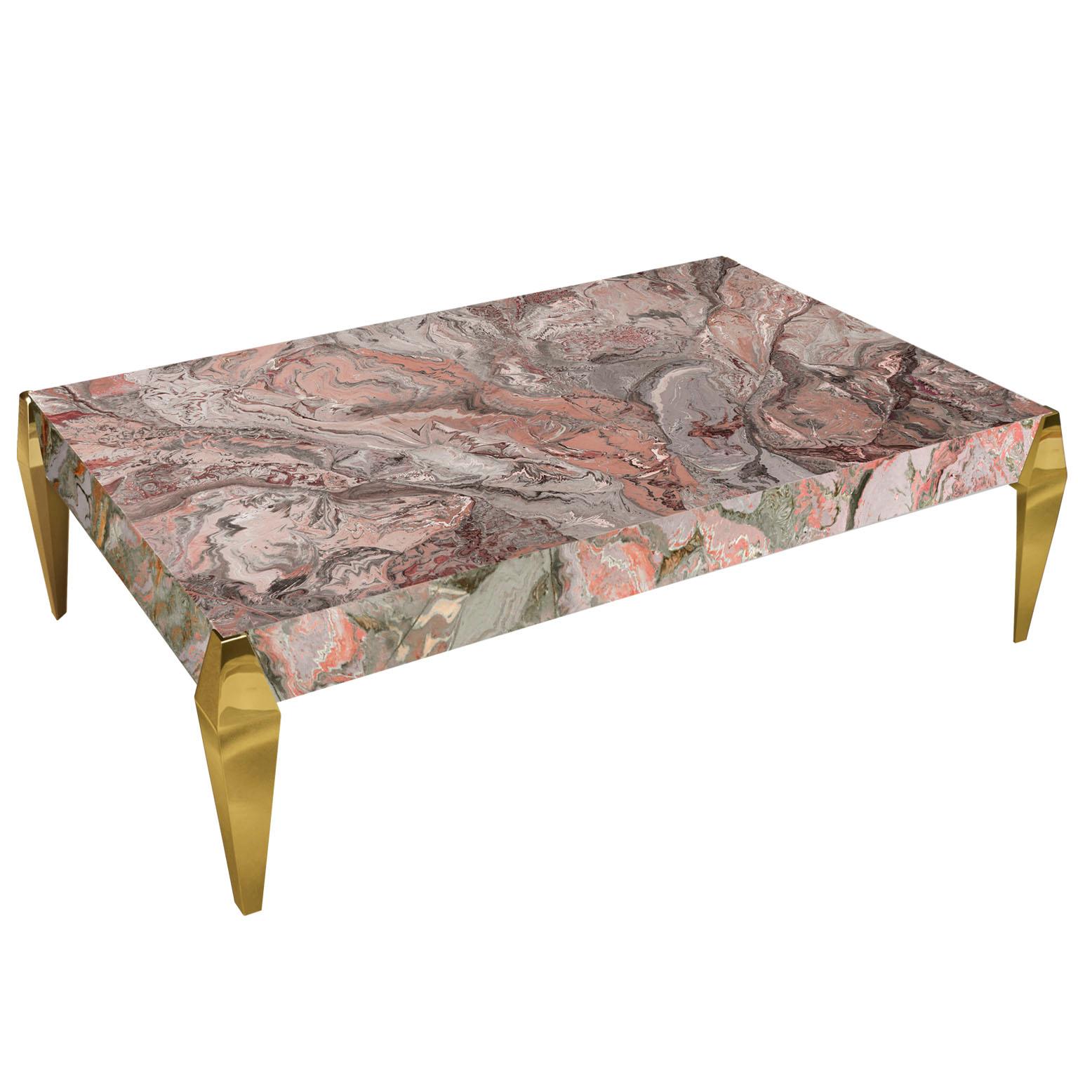 Modern Coffee Table Pink Grey Artistic Scagliola Decoration gold leaf feet
