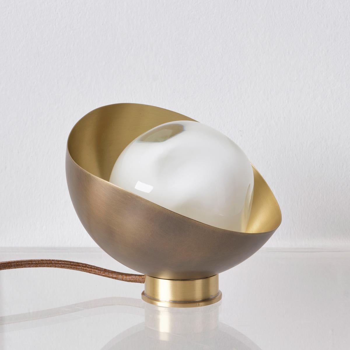 Italian Perla Mini Table Lamp by Gaspare Asaro. Bronze and Satin Brass Finish For Sale