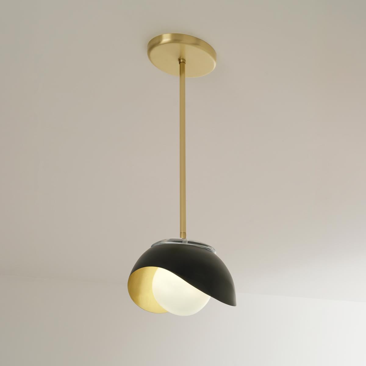 Italian Perla Pendant by Gaspare Asaro-Black and Satin Brass For Sale