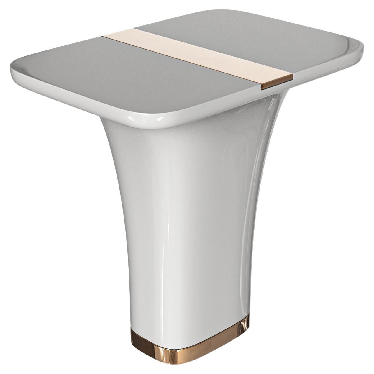 "Perla" Side Table with Stainless Steel and Bronze Details, Handmade, Istanbul For Sale