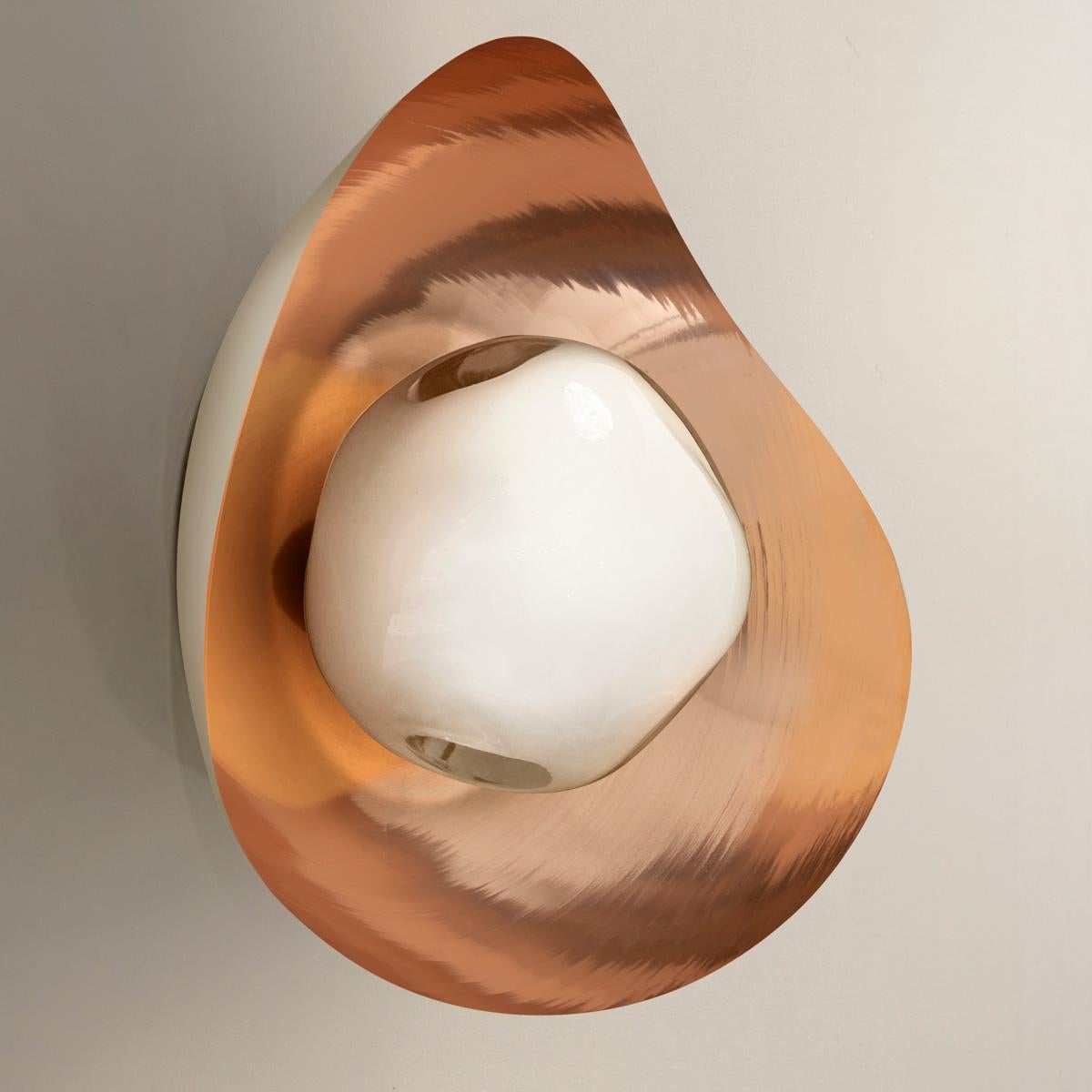 Italian Perla Wall Light by Gaspare Asaro-Polished Copper and Sand White Finish For Sale
