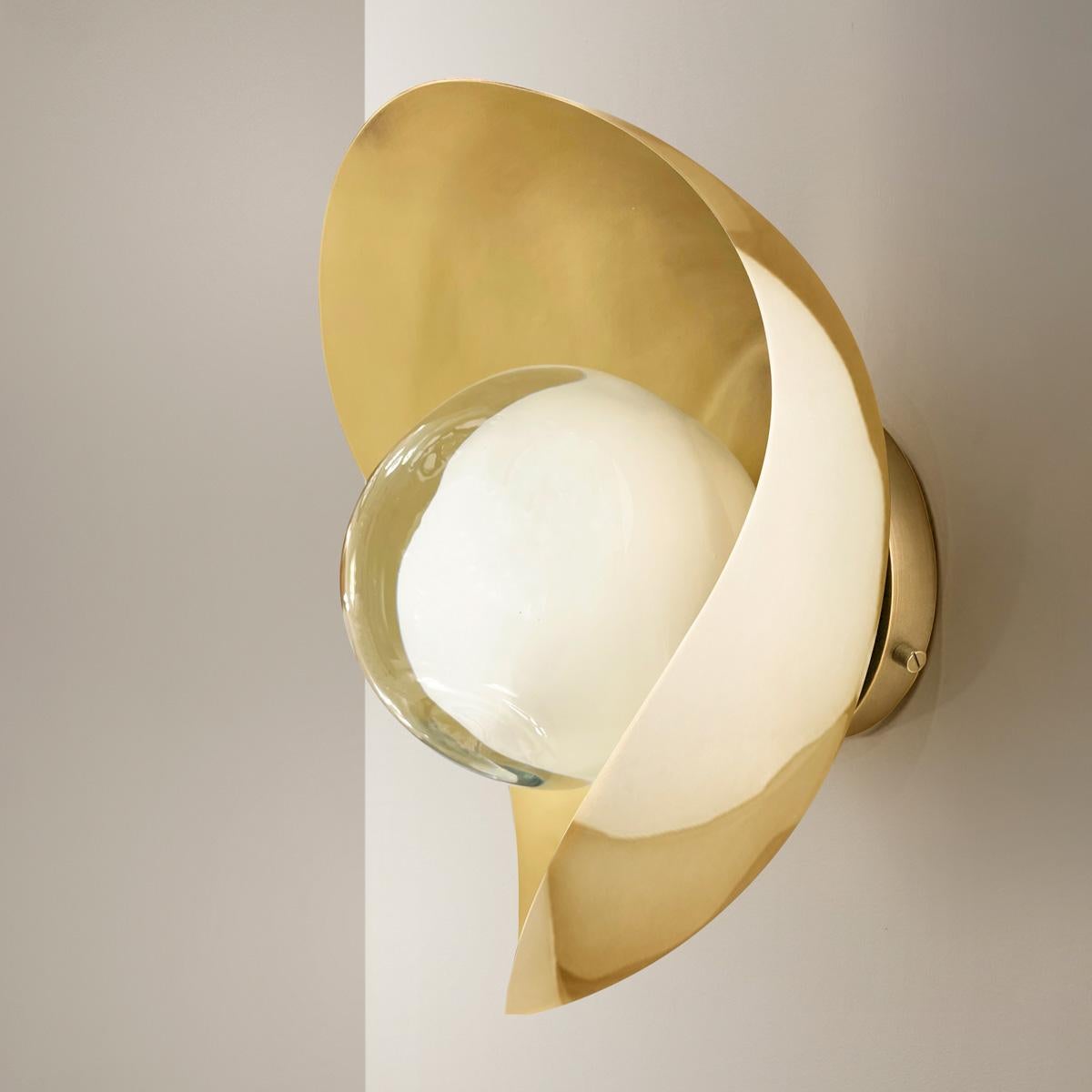 Perla Wall Light by Gaspare Asaro-Satin Brass/Acqua Finish For Sale 5