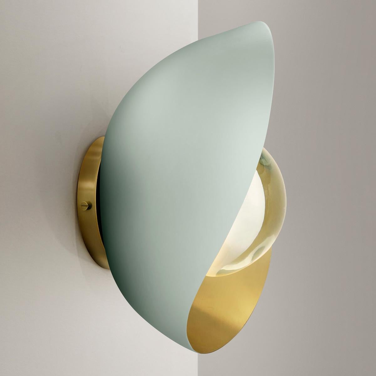 Italian Perla Wall Light by Gaspare Asaro-Satin Brass/Acqua Finish For Sale