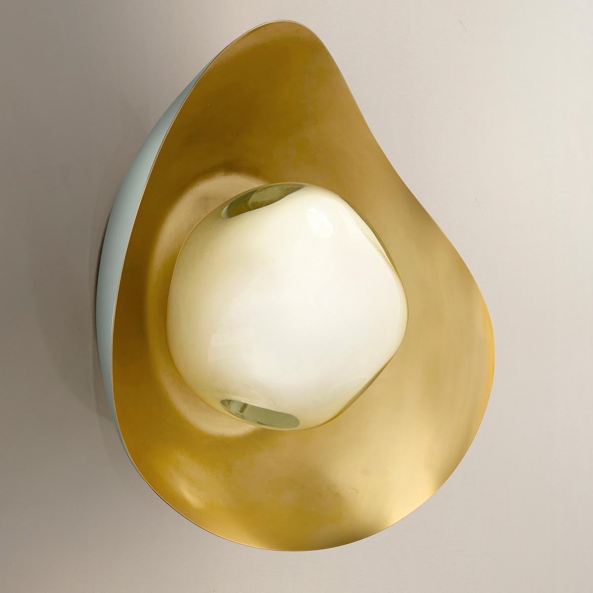 Perla Wall Light by Gaspare Asaro-Satin Brass/Acqua Finish In New Condition For Sale In New York, NY