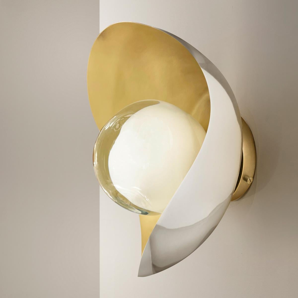 Contemporary Perla Wall Light by Gaspare Asaro-Satin Brass/Acqua Finish For Sale